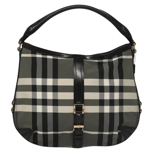 BURBERRY Nova Check Shoulder Bag Nylon Black Gold Auth 117888 - Picture 1 of 15